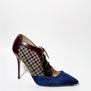 Burgundy Tartan Houndstooth & Navy Heels by J Crew